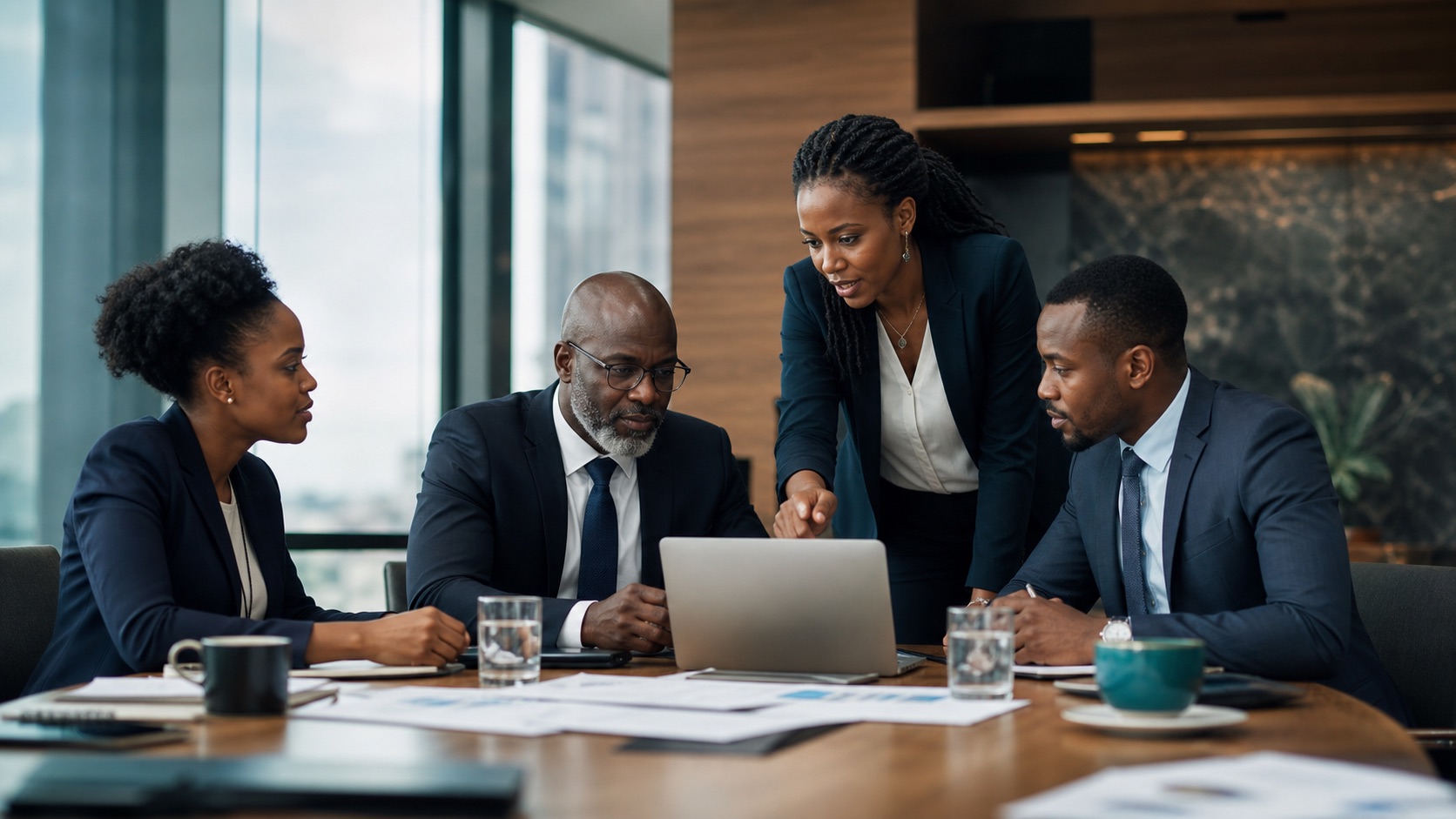 Business leaders reviewing an international commercial opportunity